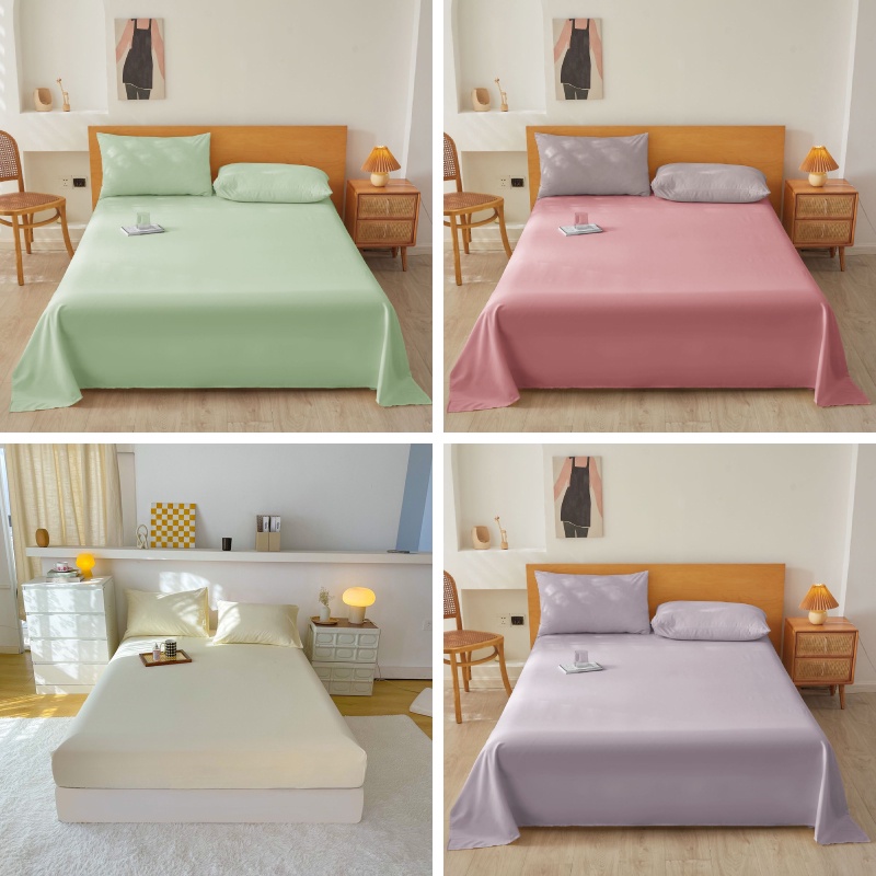 Set bộ vỏ ga gối, drap giường, ra nệm Cotton Tici màu trơn basic pastel Hàn Quốc mềm mịn không bai xù - Minamo A11