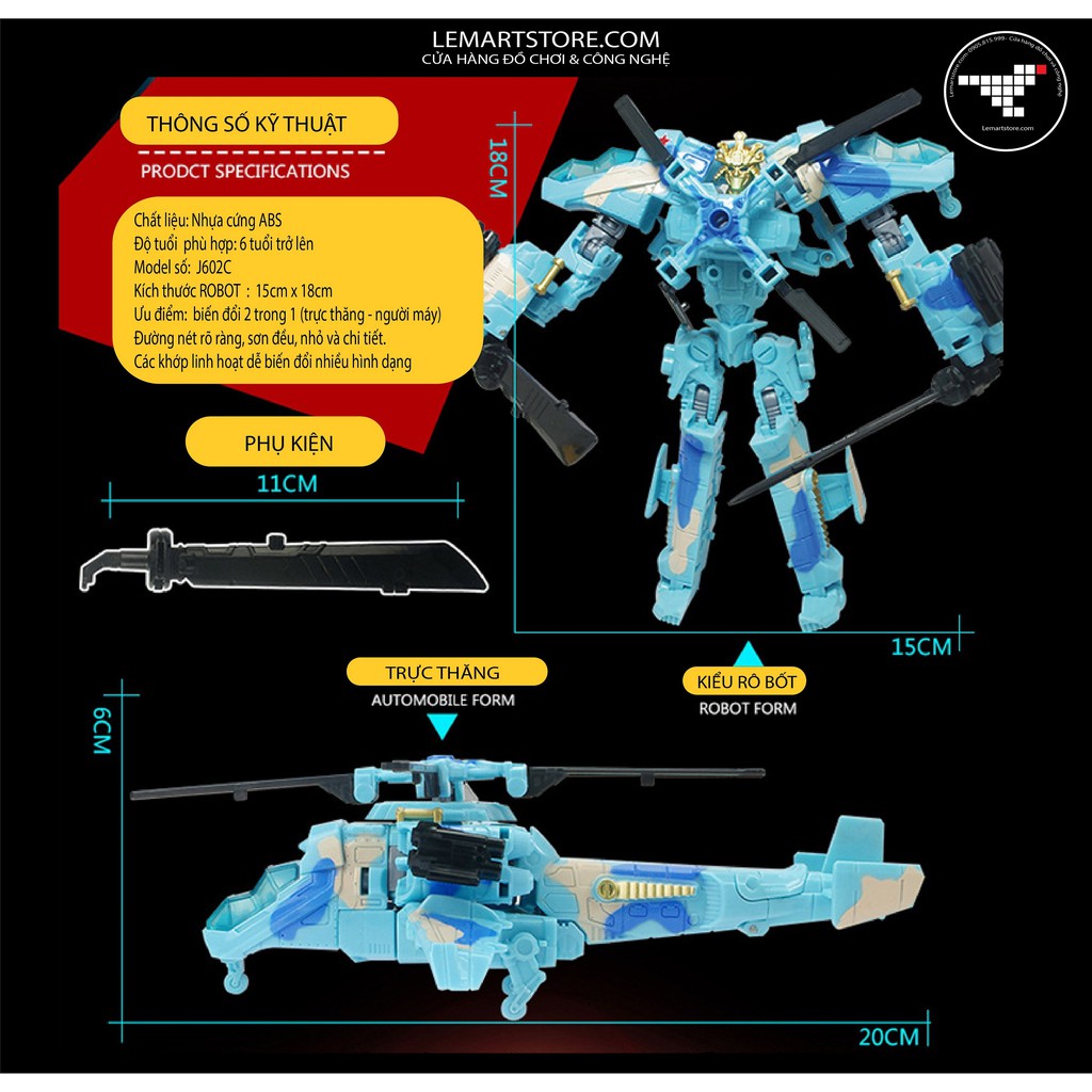 MÔ HÌNH MÁY BAY TRỰC THĂNG BIẾN HÌNH ROBOT-LẮP GHÉP 2 TRONG 1, NGƯỜI MÁY BIẾN HÌNH