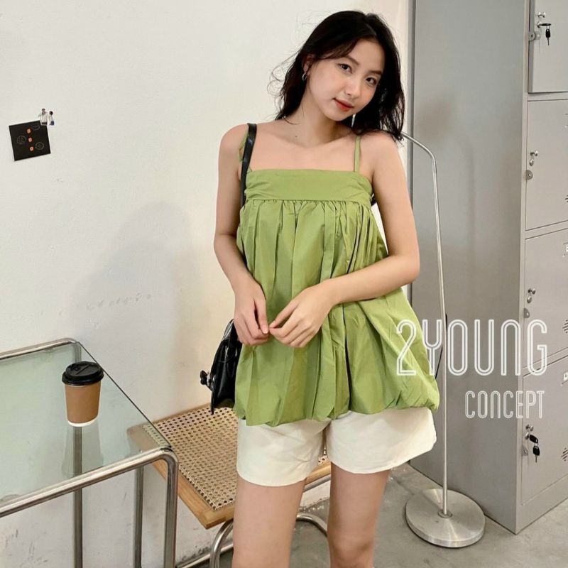 set áo hai dây kèm quần short xanh lá hàn quốc