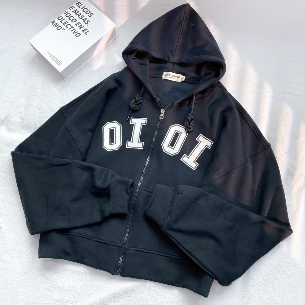 Áo Khoác Hoodie Croptop OI OI Tay Bồng Form Rộng Vải Nỉ Lót Bông Ulzzang - Tuni Store