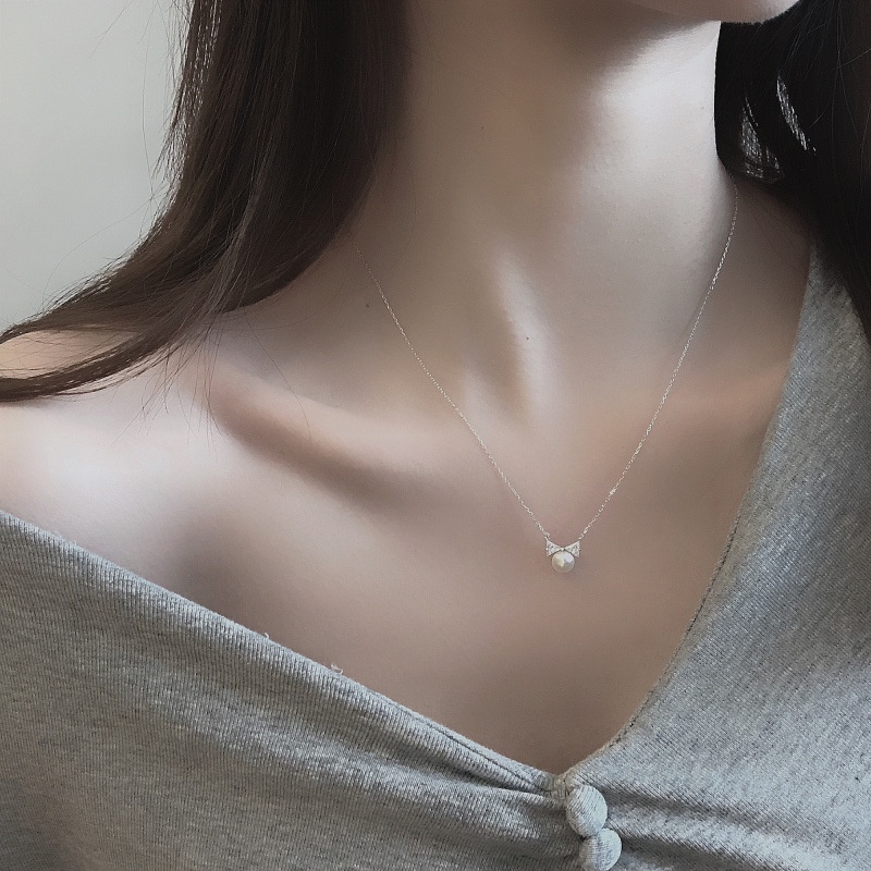 Vòng cổ bạc S925 với ngọc trai nhỏ hình trái tim cho phụ nữ thời trang xinh đẹp, vòng cổ bạc ngọc trai