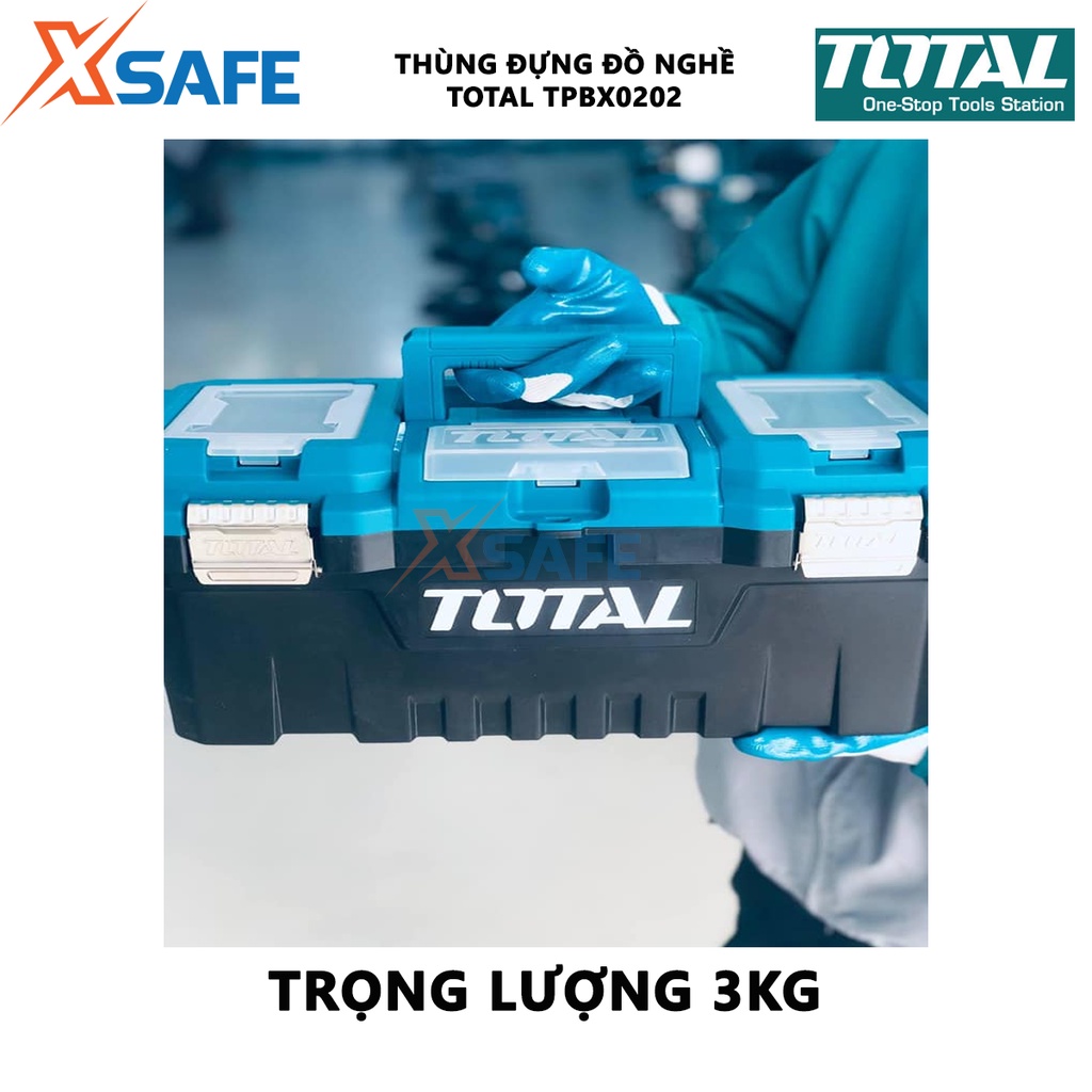 Hộp dụng cụ khóa kim loại TOTAL TPBX0202 Thùng đựng đồ nghề tải tối đa 20KG, khóa kim loại, tay cầm độ bền cao - [XSAFE]