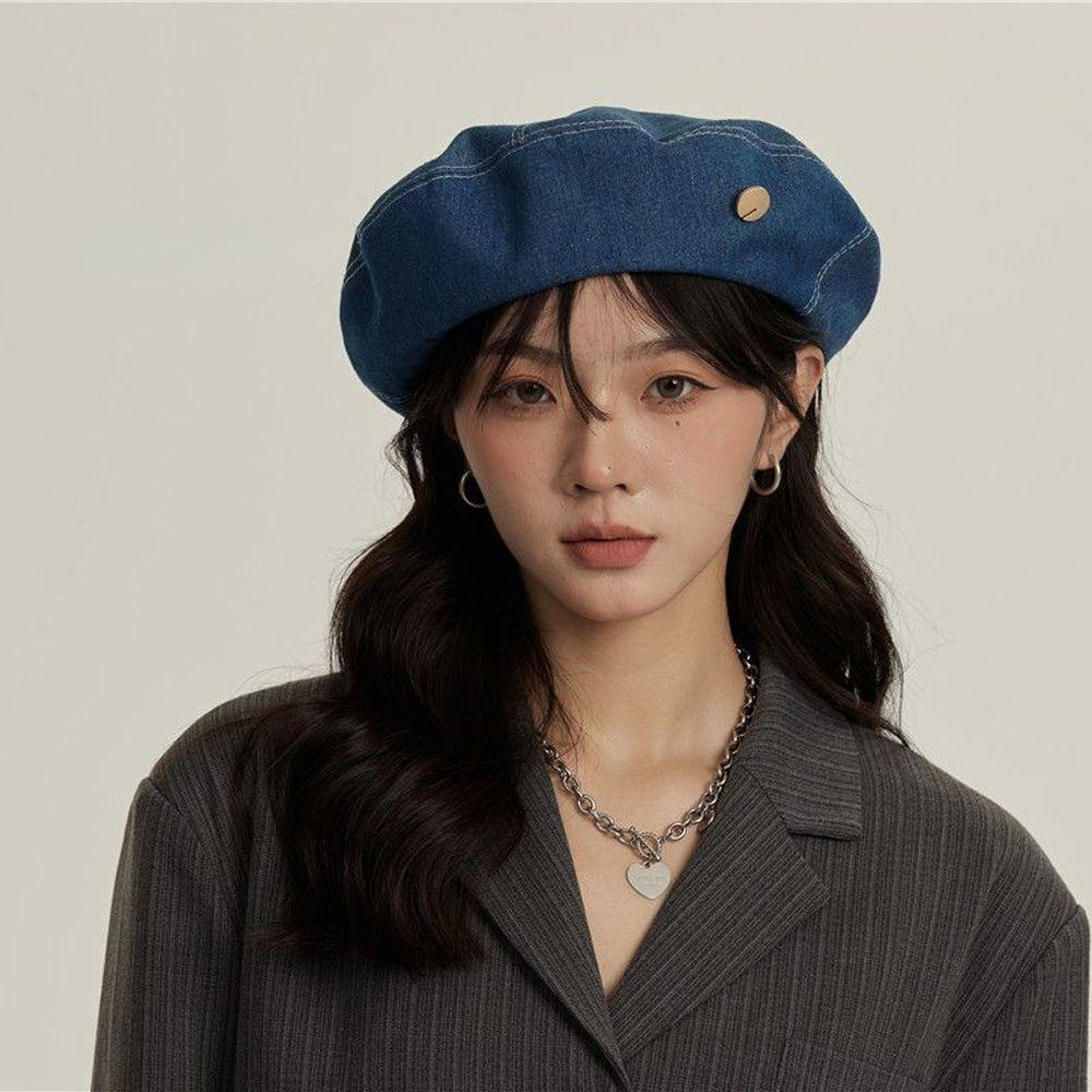 Nón Beret Denim Thoáng Khí Thời Trang Retro Cho Nữ