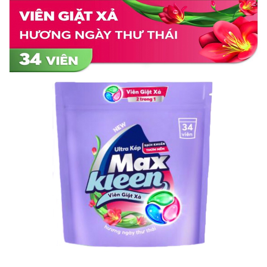 Viên Giặt Xả 2 trong 1 MaxKleen mới, đột phá với công nghệ Ultra Kép đậm đặc (1 túi 34 viên)