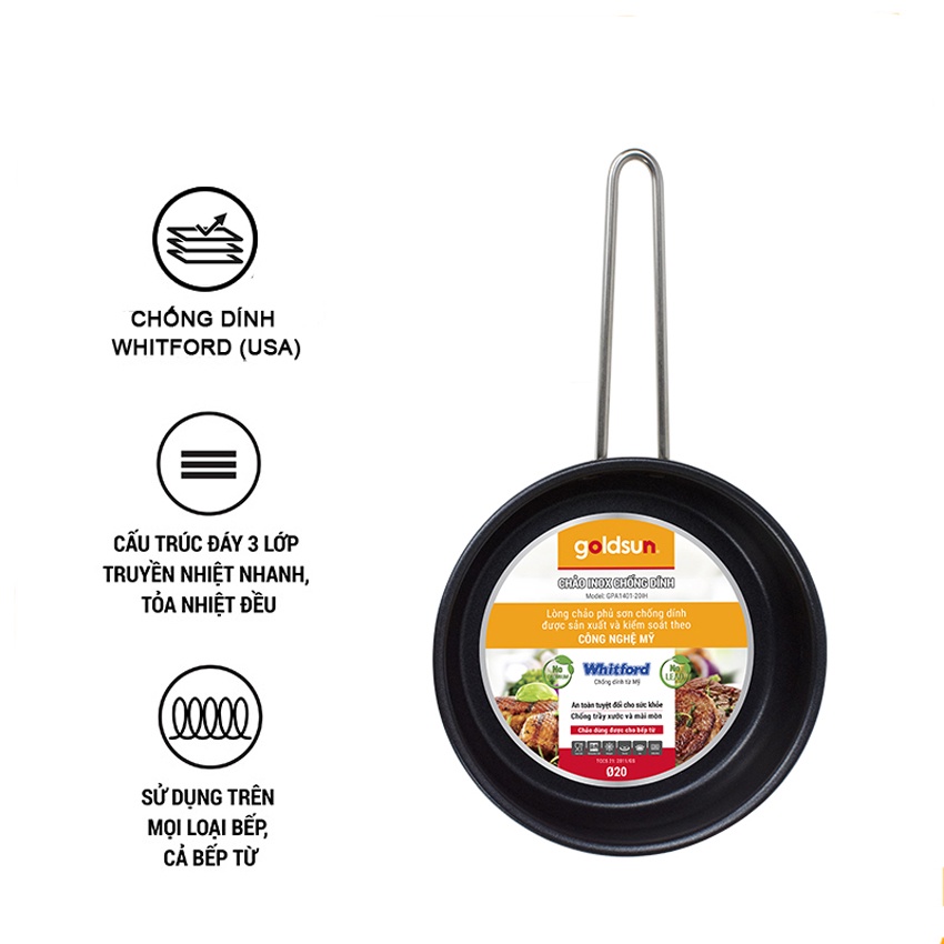 Chảo chống dính đáy từ Goldsun - Chảo chống dính đáy từ Liolux - Kích thước: 20, 22,24,26,28,30,32cm - Bảo hành 12 tháng