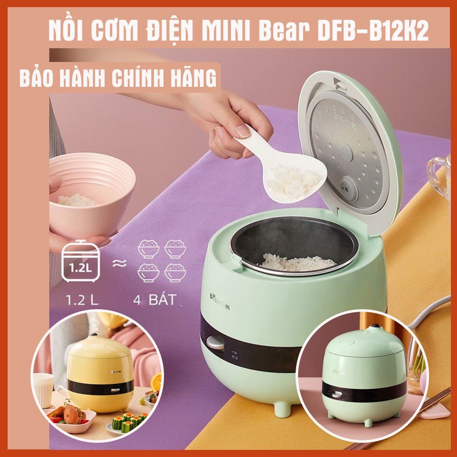 Nồi cơm điện mini BEAR - Dành cho 1-2 người ăn - Nhỏ gọn - Tiện ích - Công suất 350W - Dung tích 1.2L (CT17384)