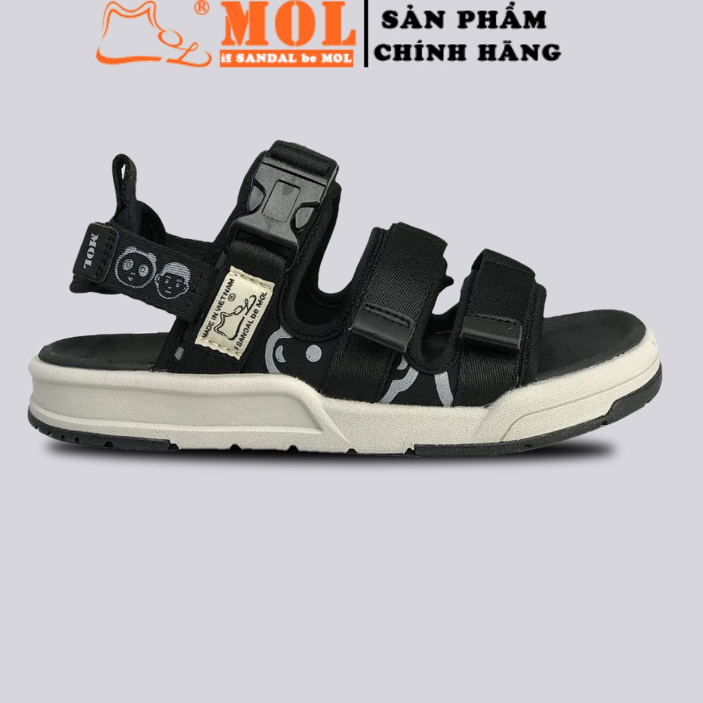 Giày sandal nữ 3 quai ngang vải dù in họa tiết có quai hậu tháo rời hiệu MOL mang đi học du lịch MS1801Be