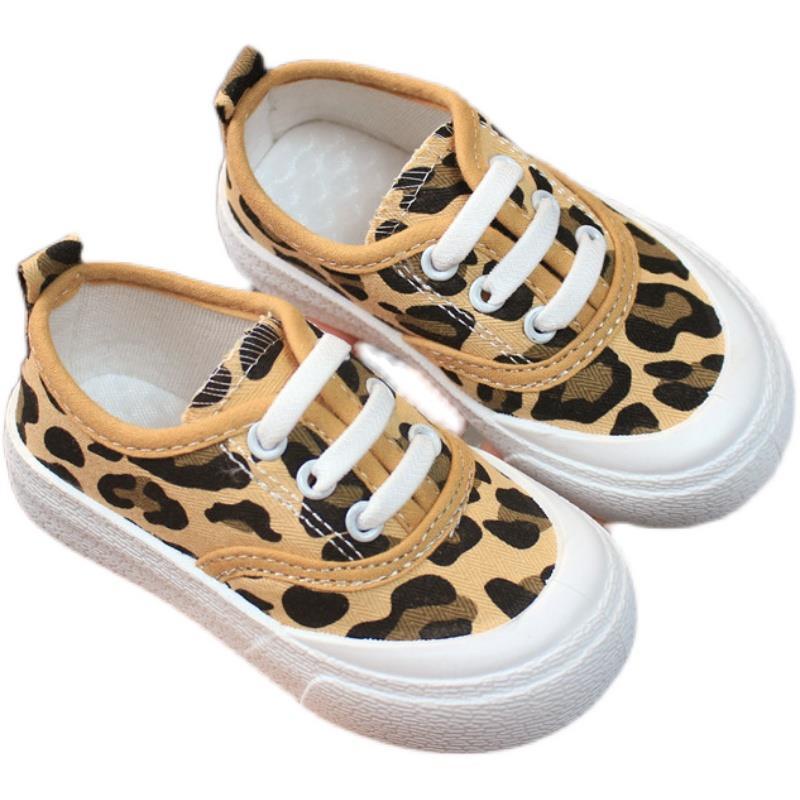 [Hàng Bán Chạy] Giày Vải Bạt Cổ Thấp In Họa Tiết Da Báo Phong Cách Hàn Quốc Thời Trang Xuân Thu Dễ Phối Đồ Cho Trẻ Em