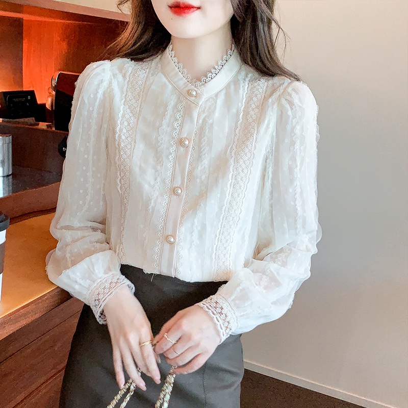 Áo Sơ Mi Chiffon Tay Dài Cổ Đứng Buộc Dây Kiểu Hàn Quốc Thời Trang Mùa Xuân 2022