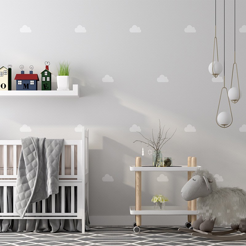 53cm * 9.5m wallpaper Non-self-adhesive non-woven Giấy dán tường Không có chất kết dính Phong cách Bắc Âu không phải bầu trời hình nền với bầu trời xanh và những đám mây trắng phòng bé trai phòng bé gái phòng ngủ nền hình nền công chúa