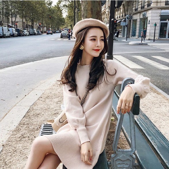 [SẴN HÀNG] Váy len dáng xoè tay bồng tiểu thư hàng QC