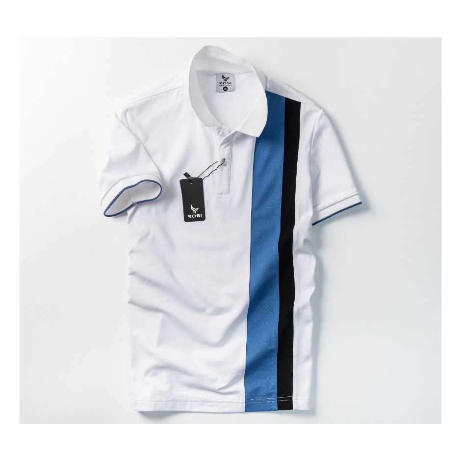Áo thun nam cao cấp Rosi PL20 cổ polo tay bo ngắn,vải cotton  cá sấu phối màu xanh trắng kẻ sọc,dáng ôm (Slimfit) trẻ tr | BigBuy360 - bigbuy360.vn