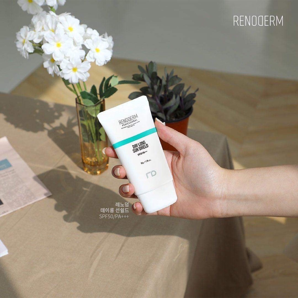 Kem Chống Nắng giúp làm sáng và đều màu da, giúp da trông hồng hào, khoẻ mạnh Renoderm SPF50+ PA+++ Day Long Sun Shield
