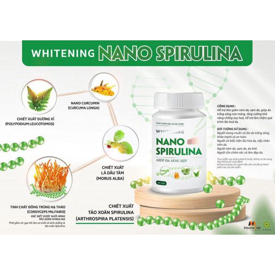 Viên uống trắng sáng da tự nhiên Whitening Nano Spirulina MEDIWORLD | BigBuy360 - bigbuy360.vn