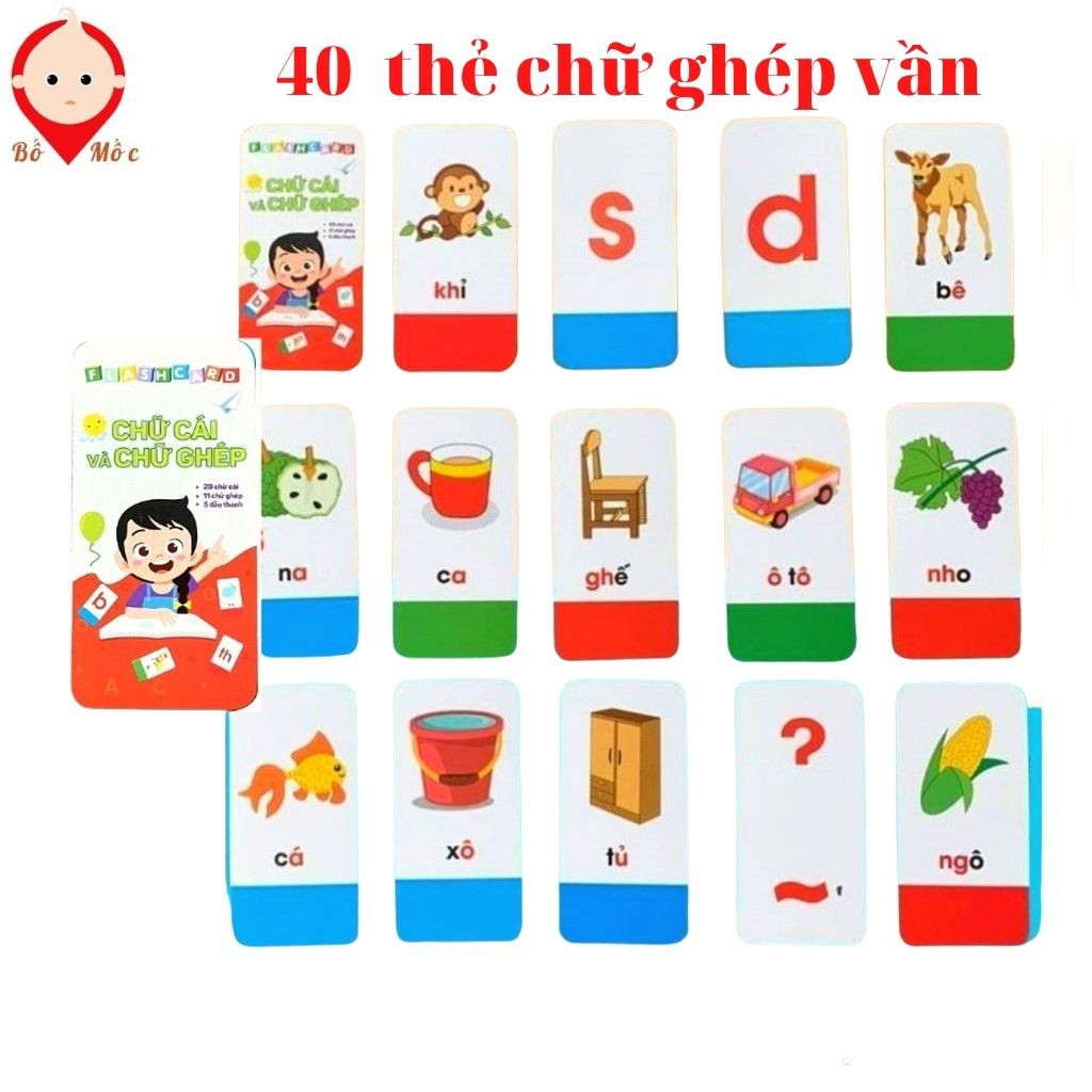 Bộ Thẻ Flash Card 40 Thẻ Chữ Cái Và Chữ Ghép Giúp Bé Tư Duy Ngôn Ngữ, Phát Triển Trí Não - Shop Bố Mốc