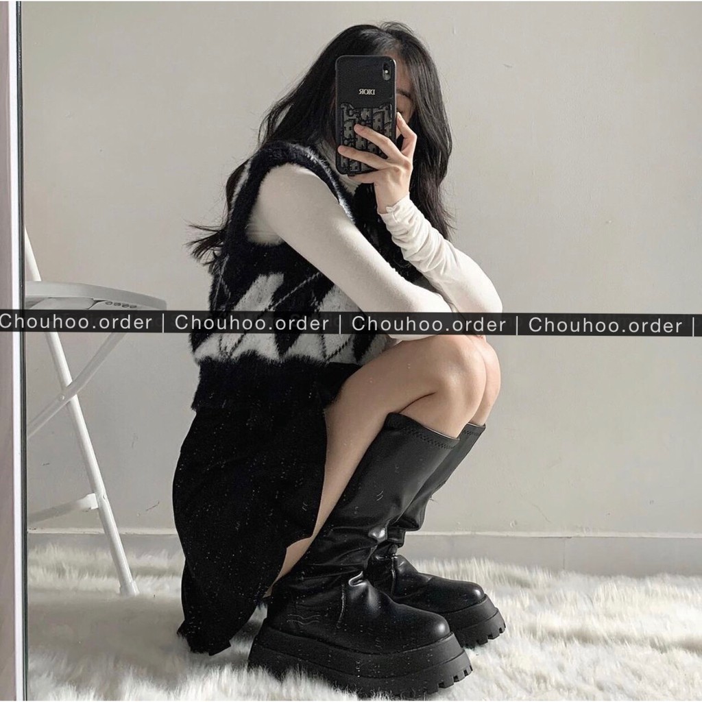 [ORDER]- Áo gile crotop hoạ tiết hình thoi/ Áo thun cổ lọ/ Váy xếp ly xoè kak | BigBuy360 - bigbuy360.vn