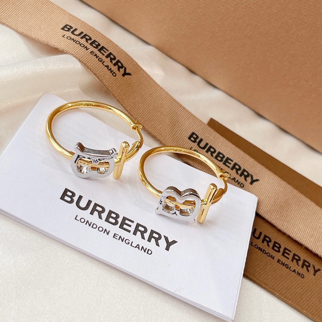 BURBERRY Bông Tai Chữ B Bằng Thép Titan Thời Trang