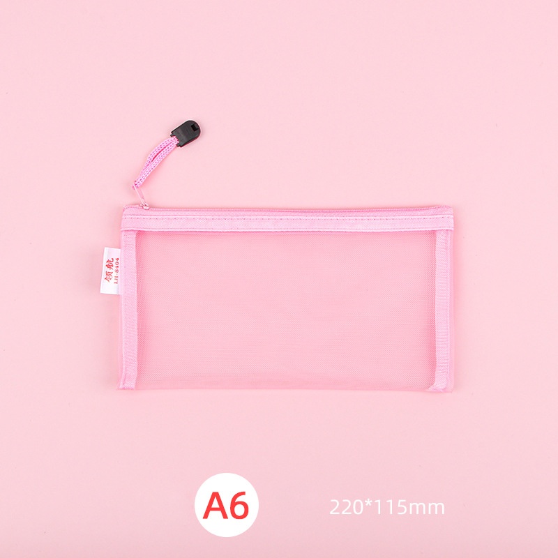 Túi Lưới Đựng Bút Trong Suốt Phối Khóa Kéo Màu Hồng Đáng Yêu Dành Cho Học Sinh Ốp