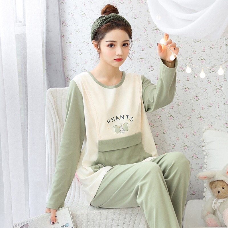 Bộ đồ bầu và sau sinh thu đông dài tay mặc nhà chất Cotton thời trang thiết kế cao cấp bdcottondai0987