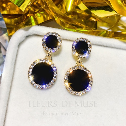 Khuyên tai đá đen viền đá zicon sáng sang chảnh Fleurs de Muse