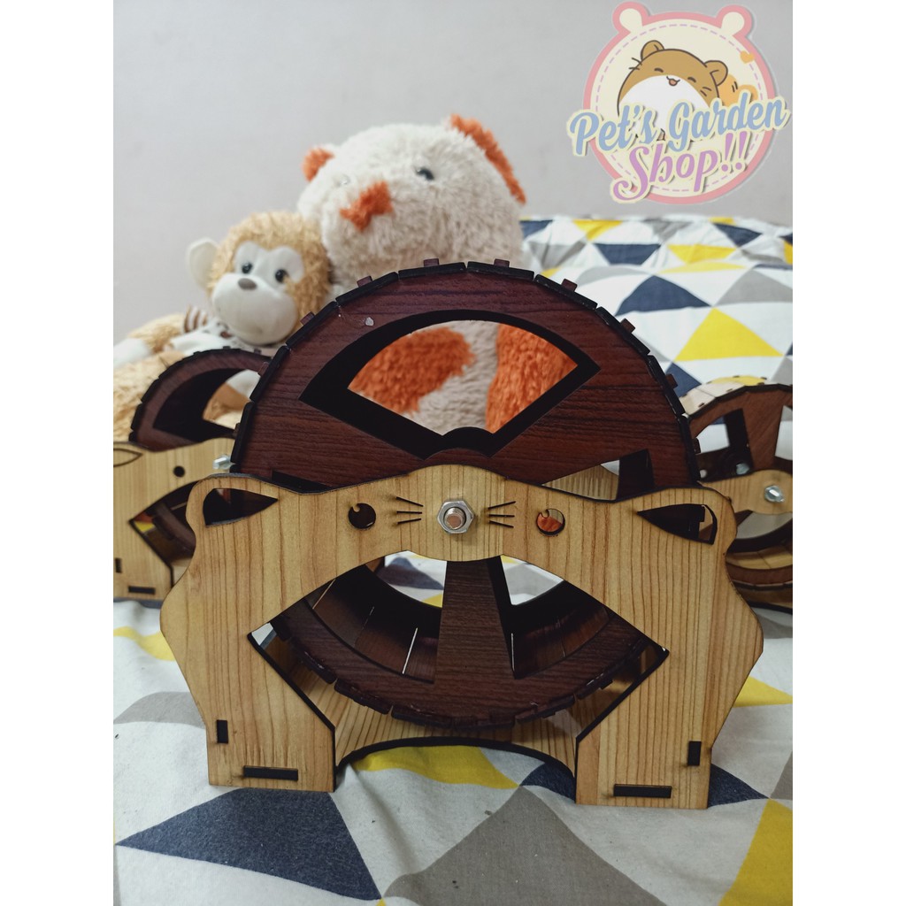 Vòng chạy (Wheel) gỗ lắp ráp hình mèo cho hamster