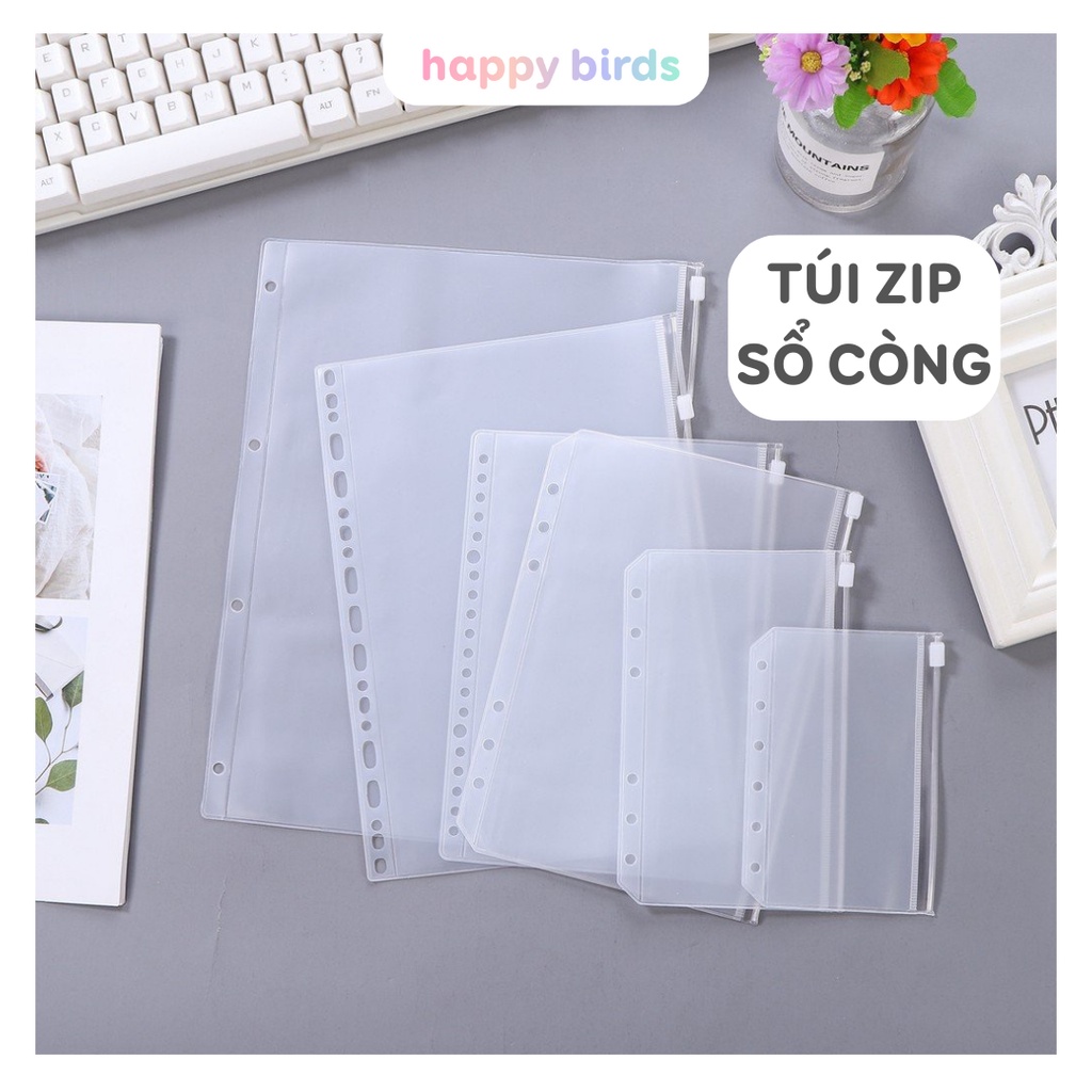 Túi đựng bút zip gắn sổ còng A5 B5 đựng bút đồ dùng văn phòng phẩm cá nhân HappyBirds