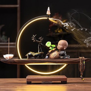 kệ đèn led đế gỗ hình bán Nguyệt 30cm usb