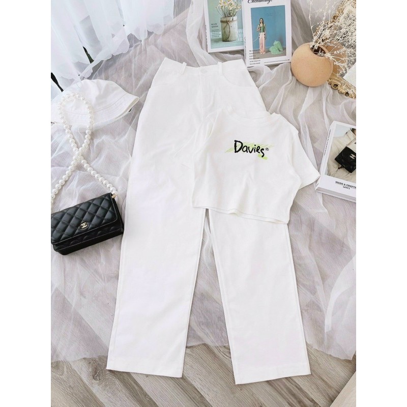 set quần kaki suông mix áo croptop Davies