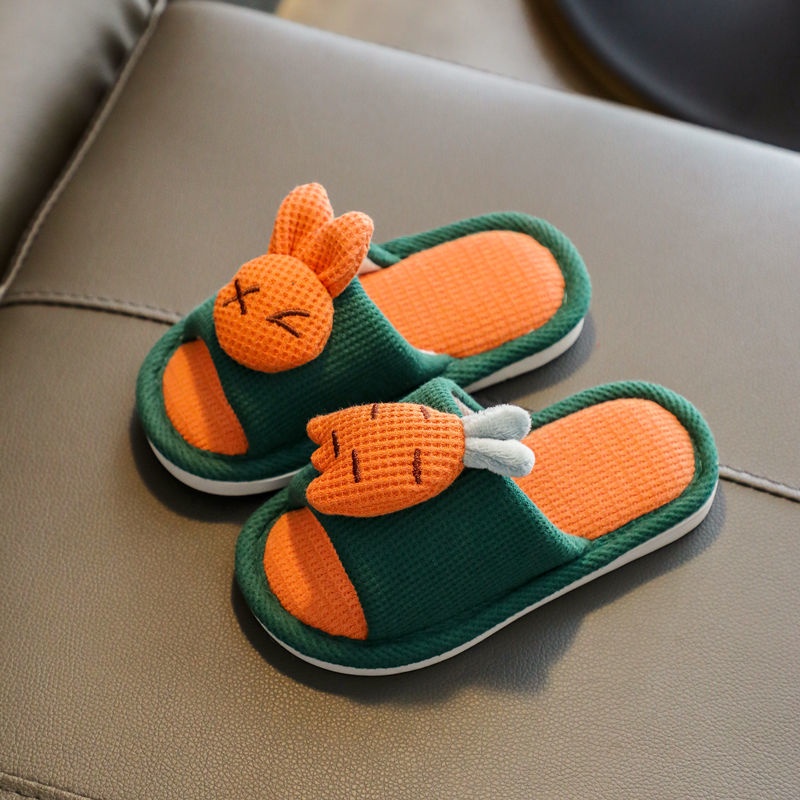 Dép mang trong nhà bằng vải lanh giữ ấm thiết kế kiểu hoạt hình dễ thương cho trẻ em