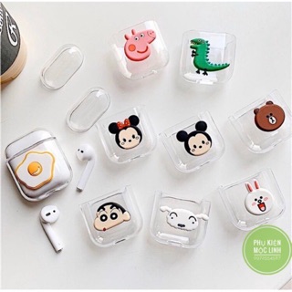 🌟Tặng kèm móc treo - Case trong suốt in hình 9 mẫu cute🌟Vỏ bao ốp Airpods silicon đựng tai nghe không dây 1 và 2