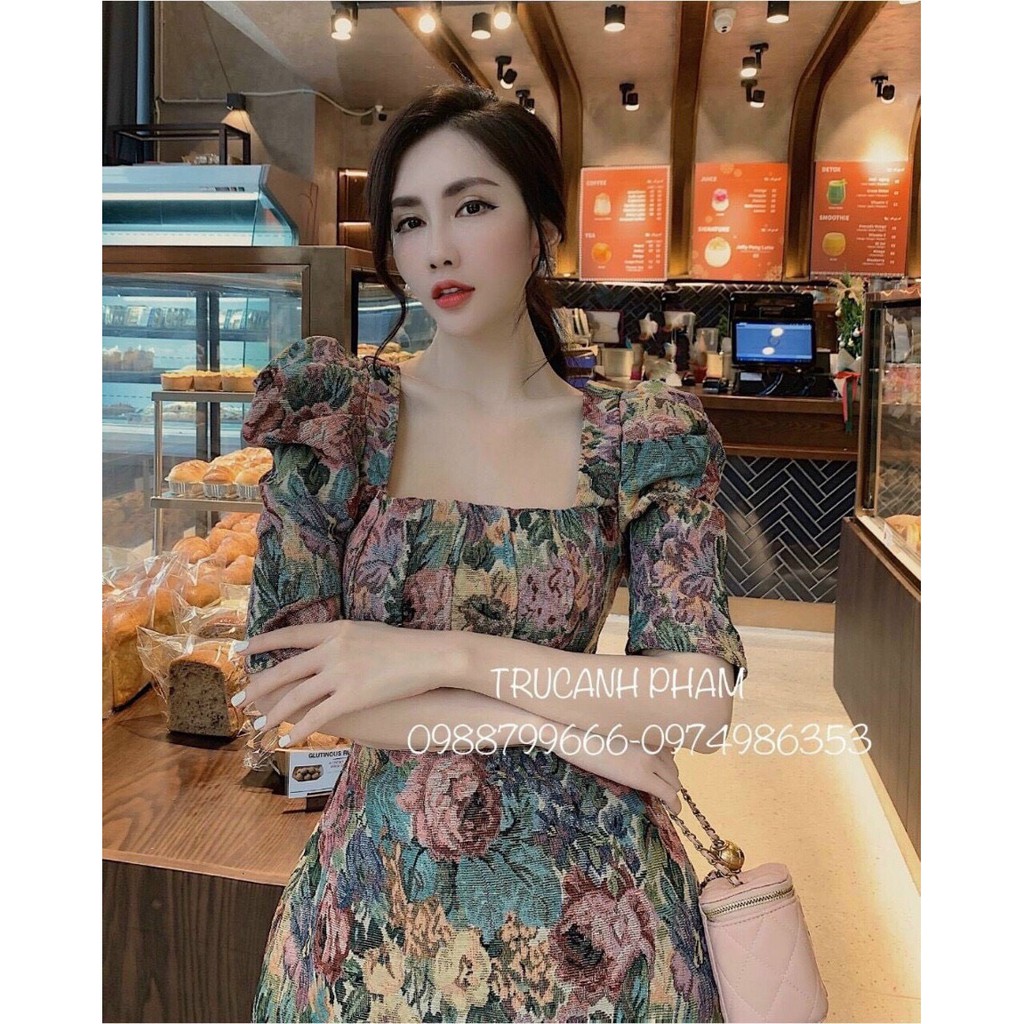 đầm bông ngắn quảng châu cổ vuông ngắn tay