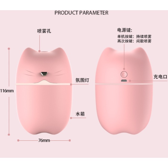 [Hàng mới về] Máy phun sương tạo ẩm hình Mèo Mini đèn Leg Sang trọng