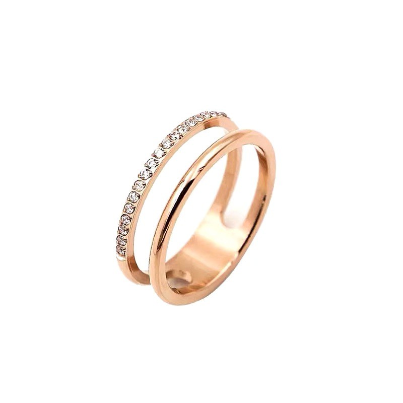 Nhẫn Mạ Vàng Hồng 18K Hai Lớp Đính Đá Kim Cương Phong Cách Hàn Quốc Thời Trang Cho Nữ