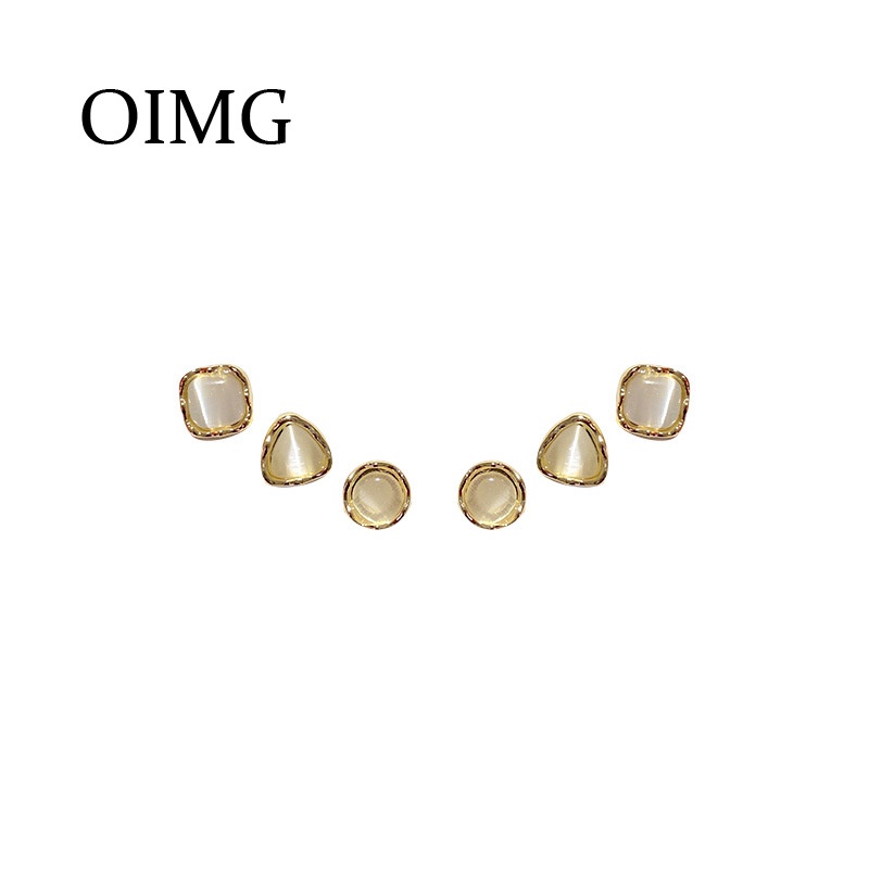 OIMG  Set 3 Khuyên Tai Mạ Bạc 925 Đính Đá Opal Thời Trang Cho Nữ