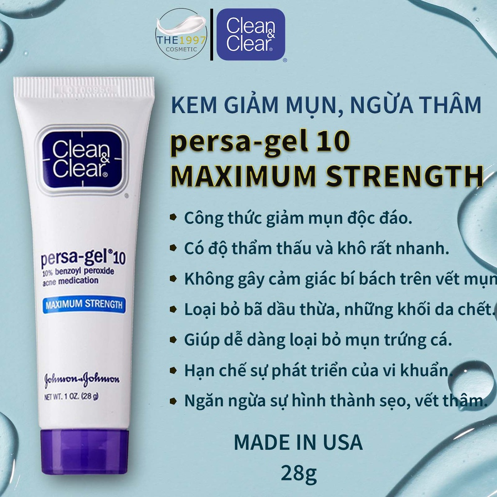 Kem Mụn Clean &amp; Clear Persa Gel 10 Maximum Strength 28g