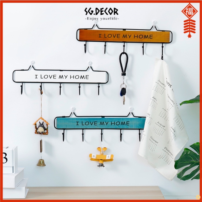 Móc treo đồ love home Trang Trí Tường Sáng Tạo treo chìa khóa mũ quần áo trang trí nhà cửa bảng sắt thân gõ