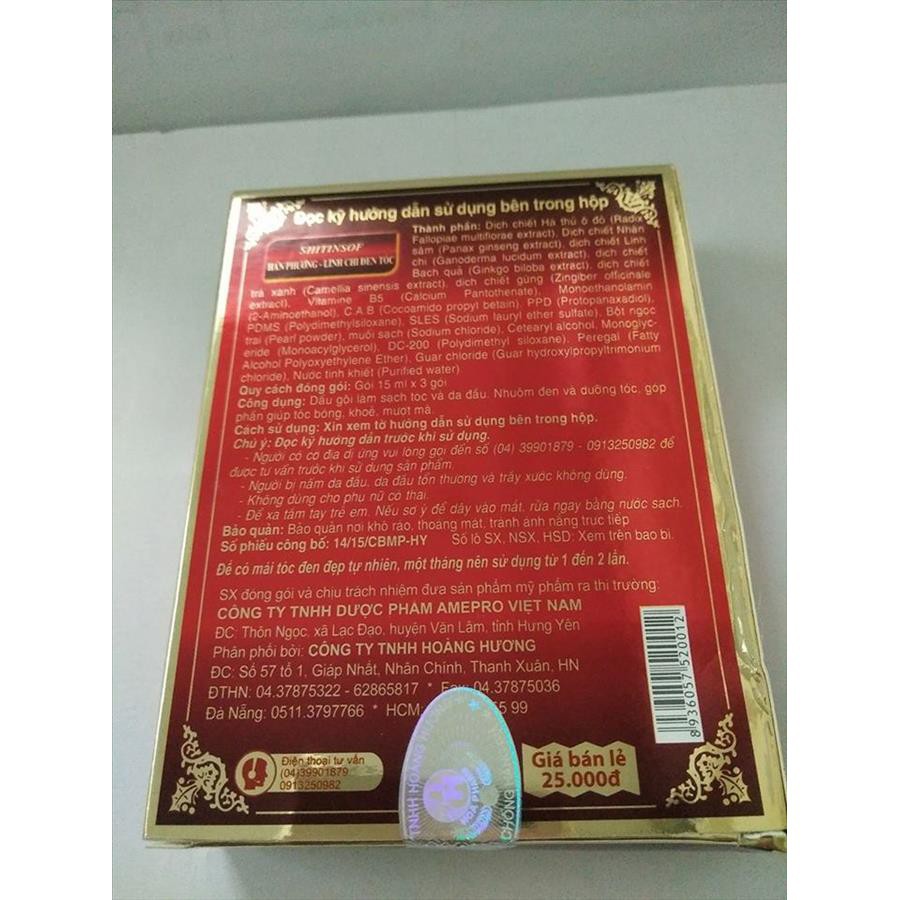 Dầu Gội Đen Tóc Thuốc Nhuộm Tóc Shitinsof Hán Phương Linh Chi Danh Nhân Đường (Hộp 3 Gói X 15ML) | BigBuy360 - bigbuy360.vn