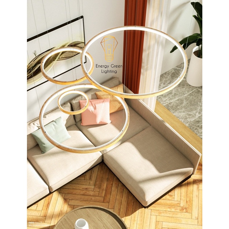 Đèn Thả Trần 3-4 Vòng Gỗ Riêng Biệt Energy Green Lighting TBD837 Decor Vintage - 3 Chế Độ Ánh Sáng - Tăng Giảm Ánh Sáng
