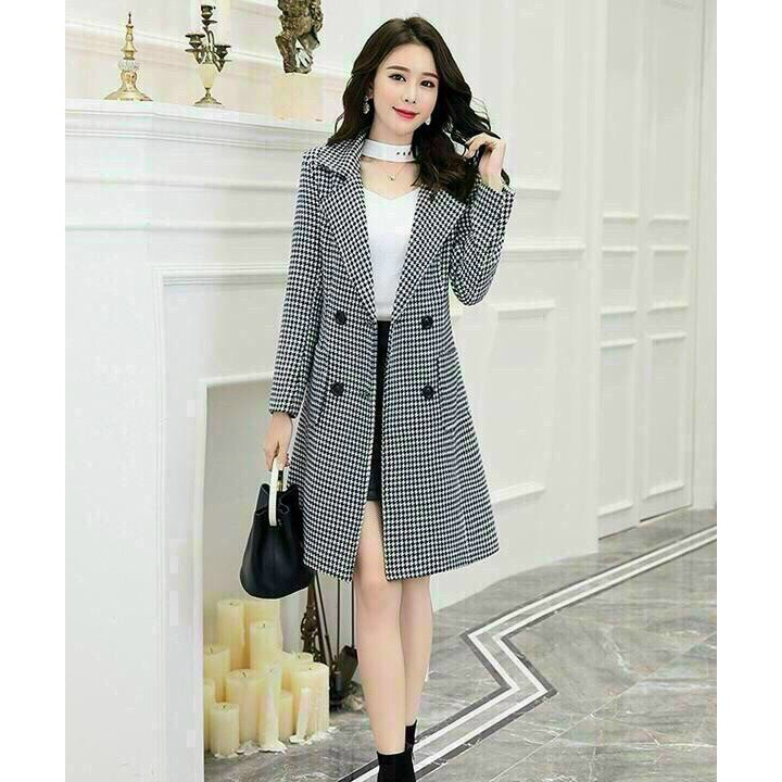 Áo khoác dạ măng tô caro dáng dài hàn quốc DN47 thoitranghd com