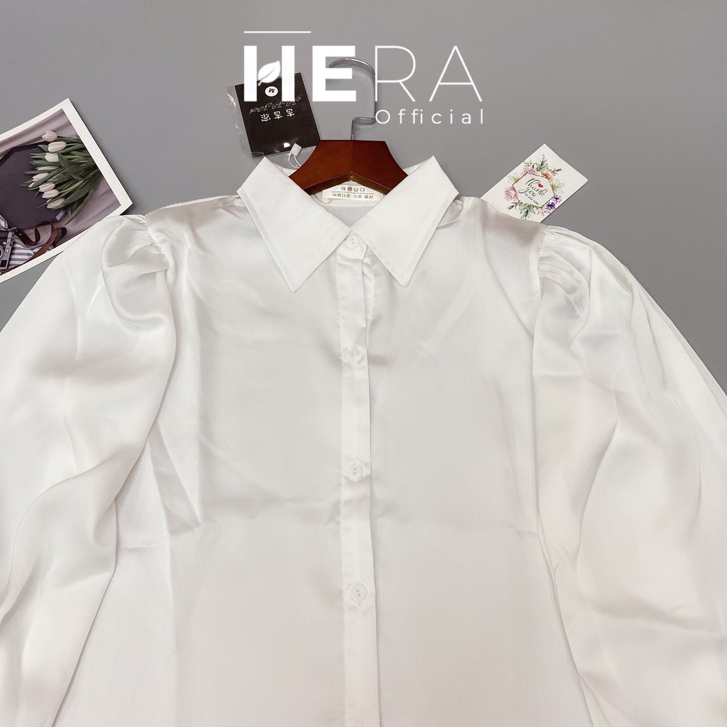 Áo sơ mi trắng lụa satin tay bồng | BigBuy360 - bigbuy360.vn