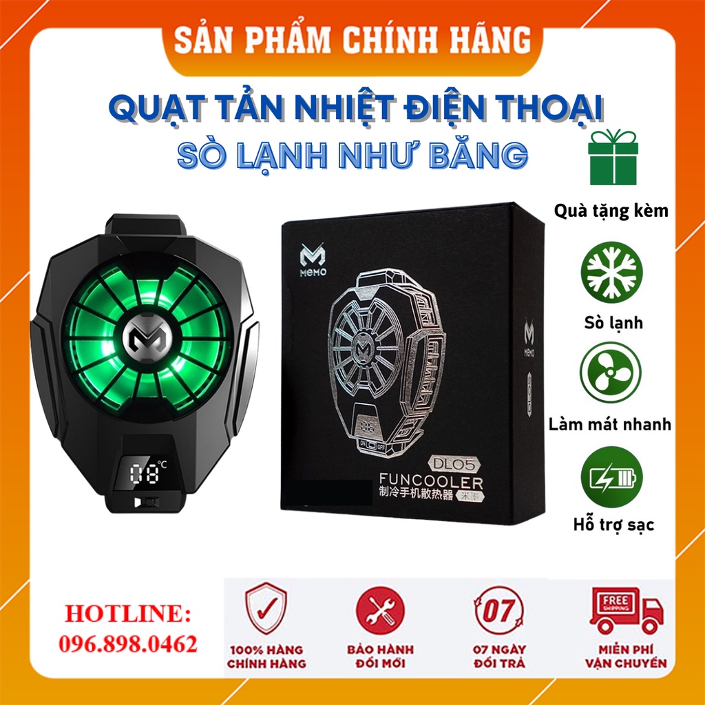 Quạt Tản Nhiệt Điện Thoại, Sò Lạnh MEMO DL05 DL06 Bản Mới 2022 Siêu Lạnh Hiển Thị Nhiệt Độ LED RGB [Bảo Hành 12 Tháng]