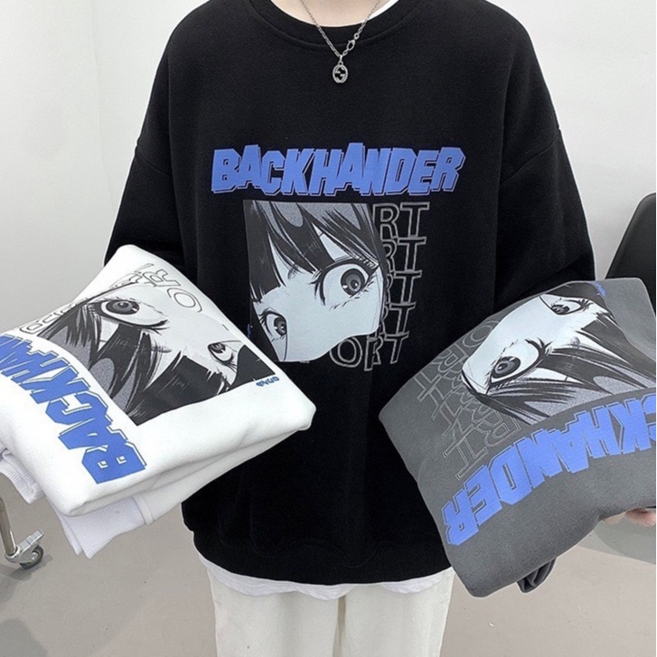 Áo Sweater Form Rộng Unisex In Hình BLACKHANDER Vải Nỉ Bông Siêu Dày Phong Cách Ulzzang