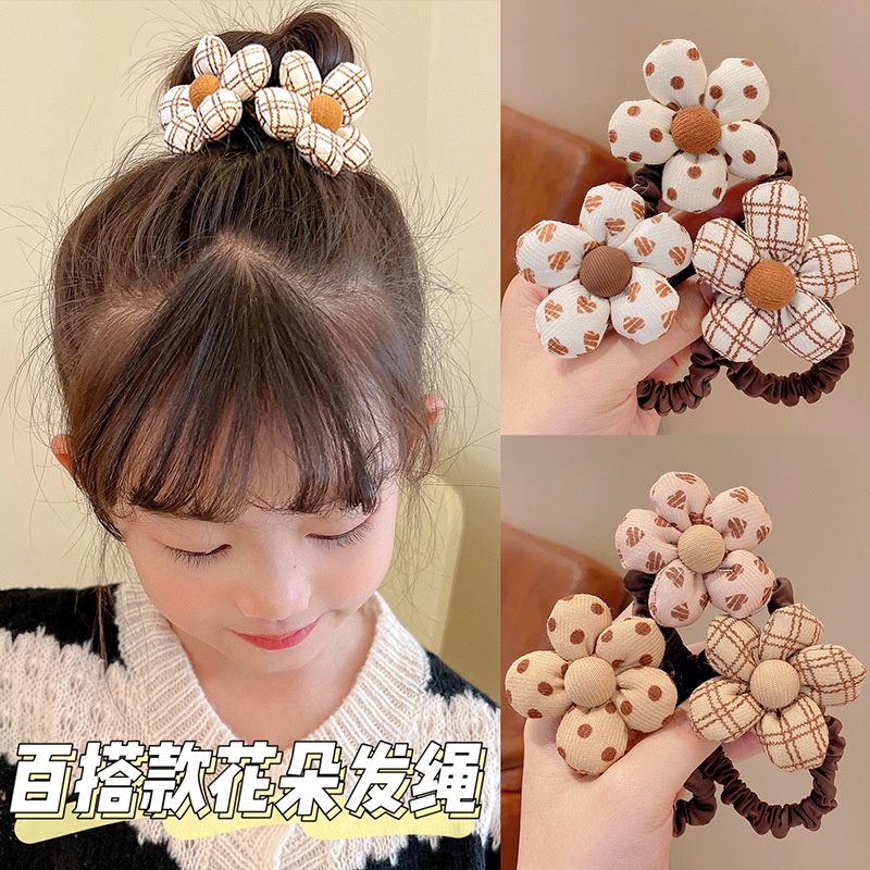 Dây Cột Tóc Đính Hoa Màu Sữa Phong Cách Hàn Quốc Dễ Thương Cho Bé Gái