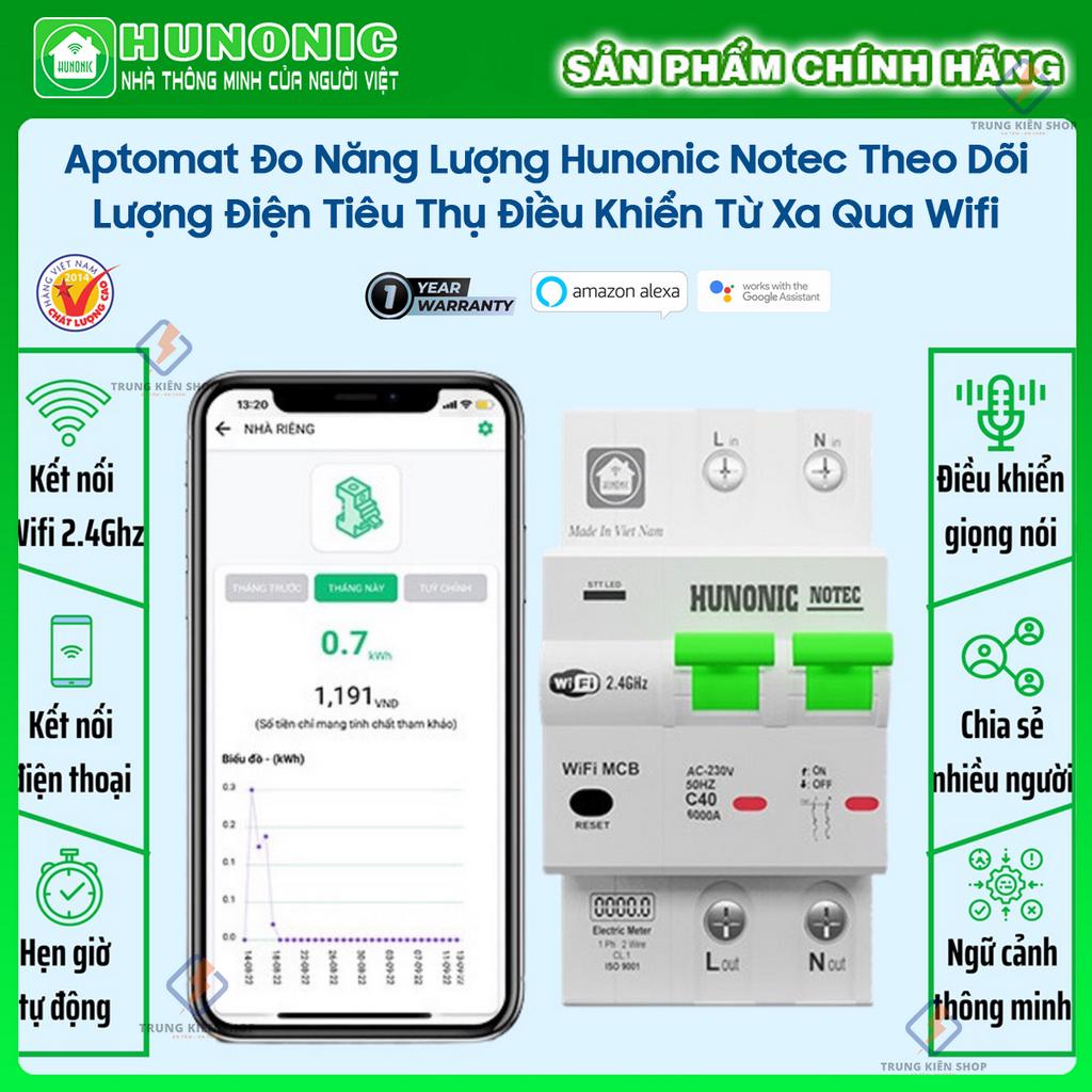[HCM] Aptomat Đo Năng Lượng Hunonic Notec Theo Dõi Lượng Điện Tiêu Thụ Điều Khiển Từ Xa Qua Wifi - Bảo hành 12 tháng
