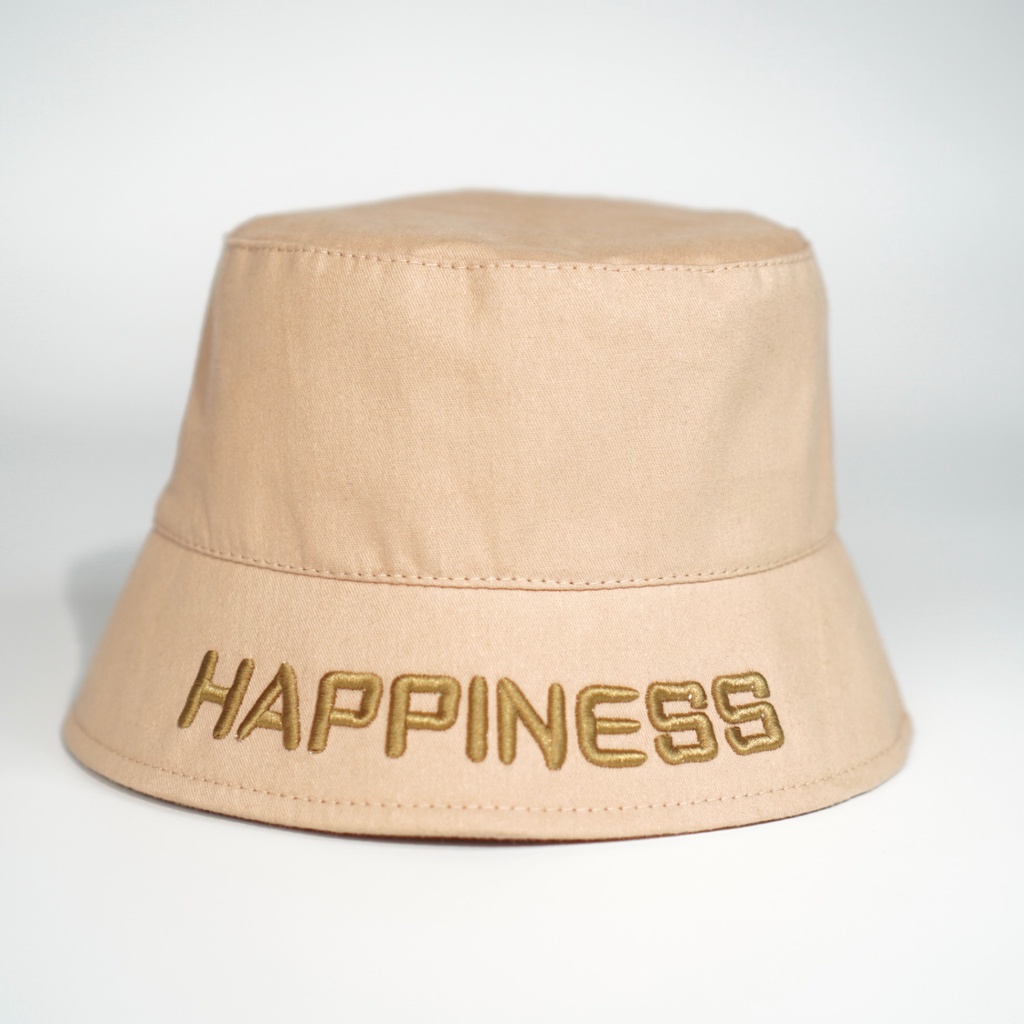 Mũ bucket thêu chữ Happiness Nón tai bèo vành cụp chất kaki phong cách Ulzzang thời trang form unisex nam nữ B05