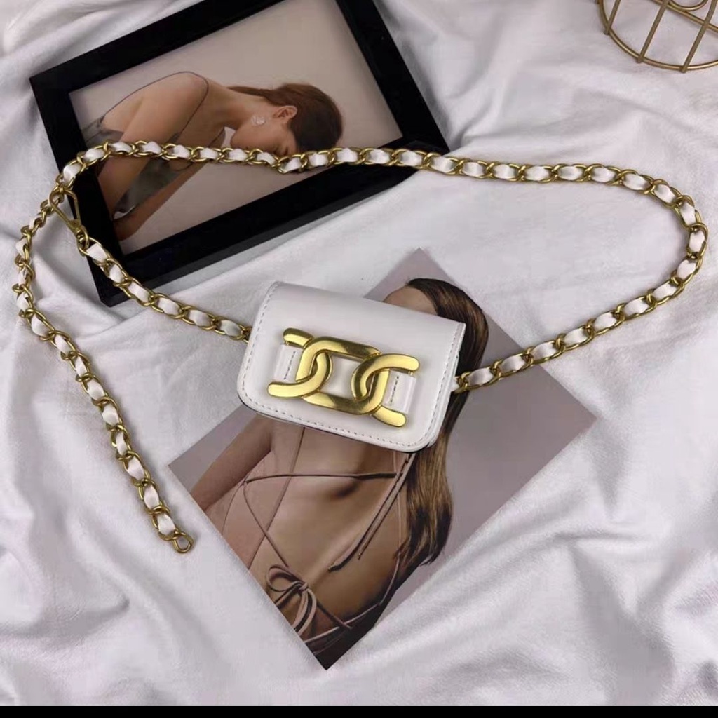 Túi Đeo Hông Hình Vuông Cỡ Nhỏ Phối Dây Đeo Sợi Xích Thời Trang Cho Nữ