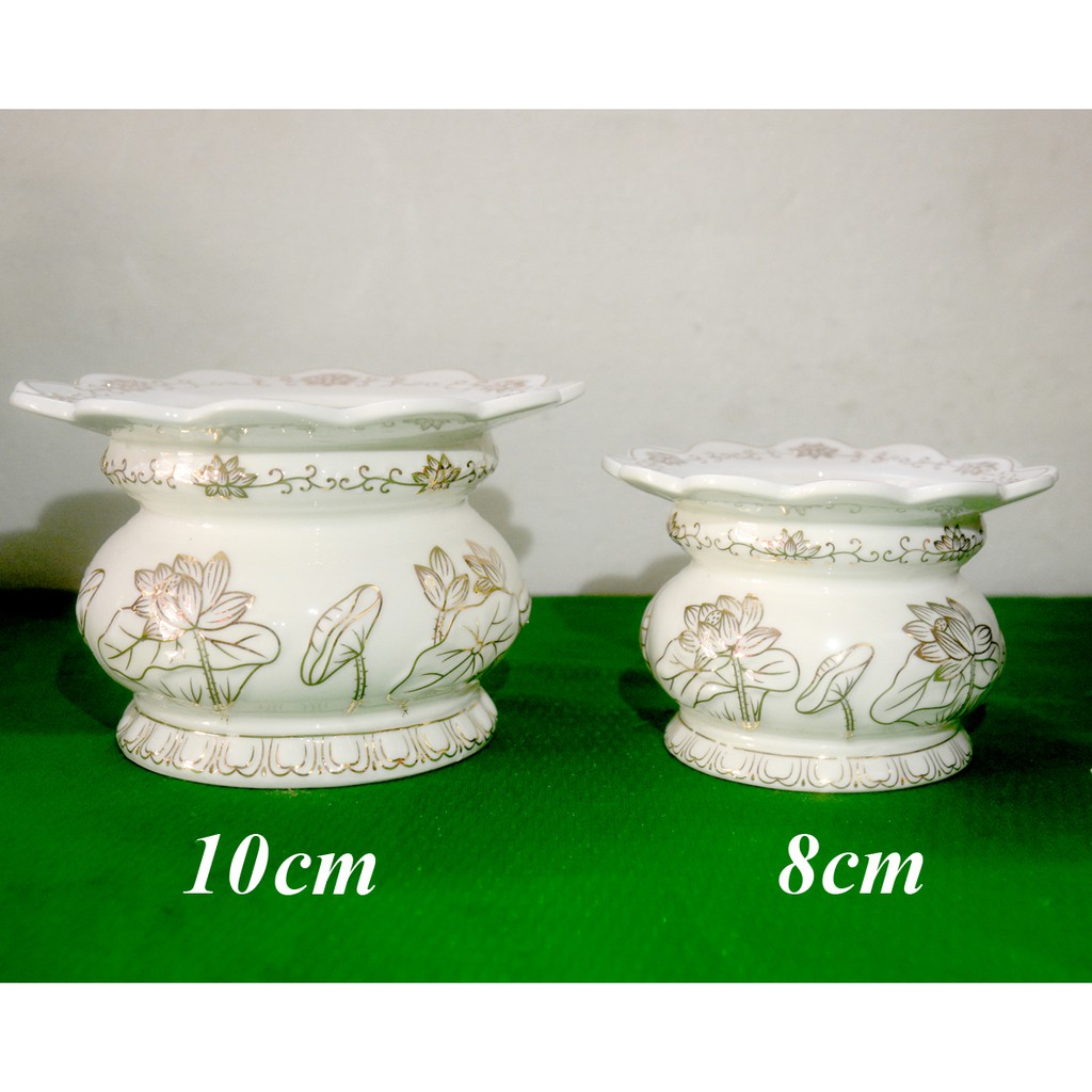 Lư Hương thờ cúng hoa sen trắng-Có khay hứng tàn nhang