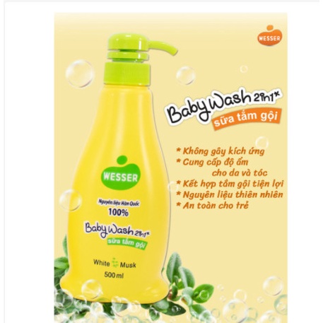 Sữa tắm gội Wesser chai 500ml dành cho em bé