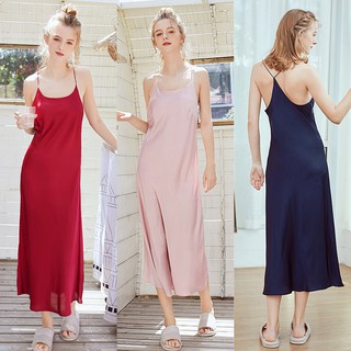 Đầm ngủ dài 2 dây vải sa tanh mềm mại dịu dàng
