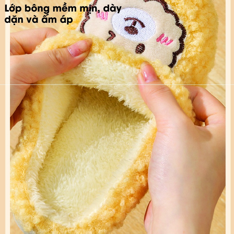 Dép bông đi trong nhà mùa đông, dép lông unisex đế cao su bám sàn tốt, mềm dẻo quai hình gấu lông xù cực cute TDO